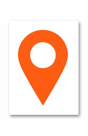 Orange map pointer marking specific geographical location, pinpointing exact spot against transparent backdrop