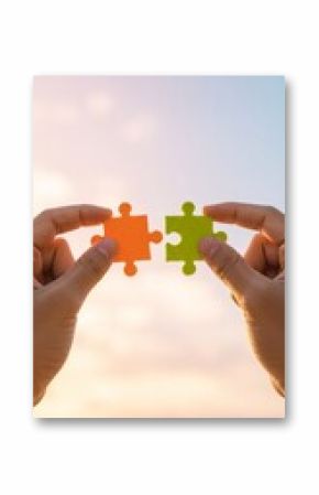 Man holding puzzle pieces. Autism spectrum disorder concept. World Autism Awareness Day. Support for people with autism background.