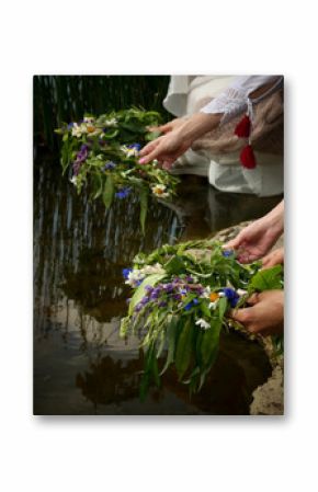 Midsummer solstice holiday with flower wreath