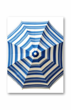 Top view of a striped blue and white beach umbrella isolated on transparent background