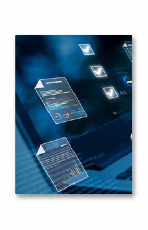 Document management concept, check electronic documents on digital documents on virtual screen Document Management System and process automation to efficiently document paperless operate