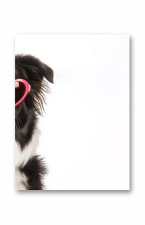 Border collie dog with heart shaped sunglasses, studio portrait empty copy space on side. Generative AI