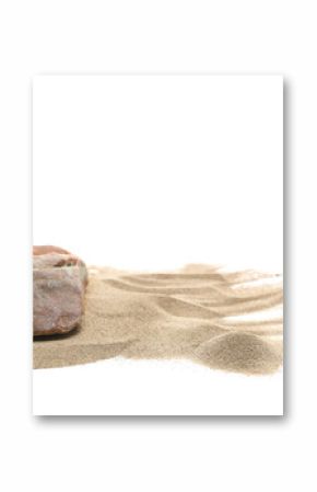 Colorful beach stone and sand isolated on white background, side view