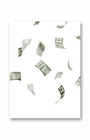 Floating of 100 dollar bill on white 