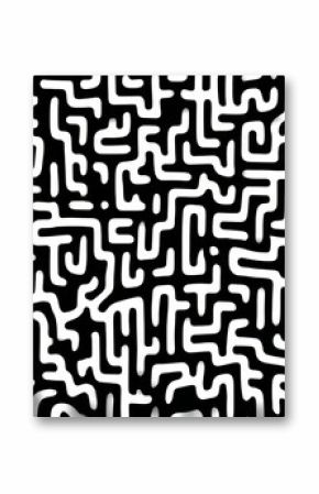 Maze of white lines and black squares. The maze is very intricate and has many twists and turns. The lines and squares are all different sizes and shapes, creating a sense of depth