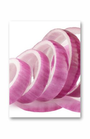 collection of red onion slices isolated on white background