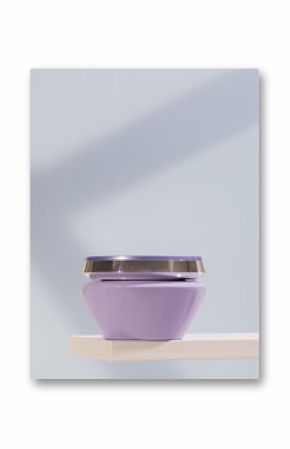 A mock-up of a lilac jar with a nourishing mask for blonde hair. Premium hair care mask.