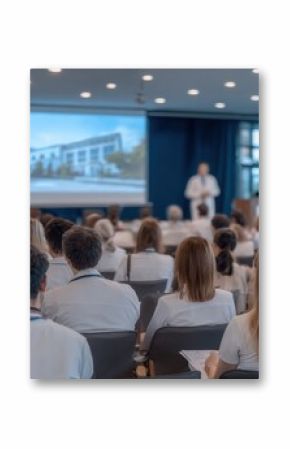 Medical Conference: Doctors Attending Presentation on Screen in Auditorium, Educational Seminar, Healthcare Professionals