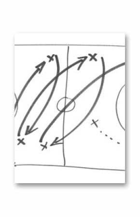 Basketball play tactics strategy drawn isolated on white background, hand draw black marker, clipping path 