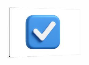 Blue 3d check mark icon symbolizing approval, verification, and task completion, standing out on a transparent background