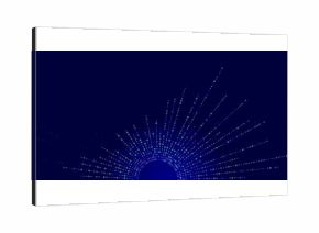 Binary code streams radiate from center as dotted lines. Digital data flow graphic for tech, AI or network concepts. Abstract visualization of information transfer or system expansion.