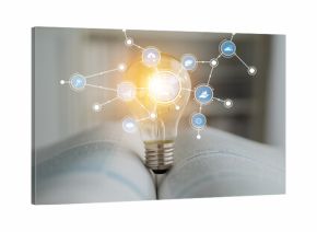 A striking image of a light bulb representing innovation is set on an open book, showcasing the fusion of technology and knowledge with various connected icons. Tessel