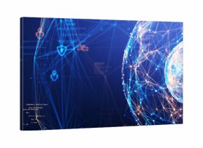 Futuristic AI sphere made of glowing cyber network connections, symbolizing data intelligence, innovation, and technology. Perfect for AI, big data, and digital transformation themes.