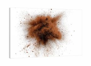 Brown dust and dry soil explosion against a white backdrop, potential allergen risk