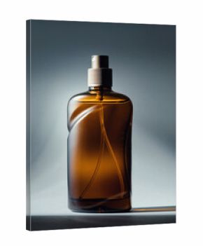 Elegant Curved Amber Spray Bottle Mockup on Dark Cinematic Background