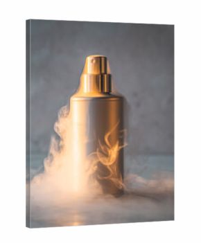 Metallic Spray Bottle Mockup Emerging from Dramatic Smoke and Mist