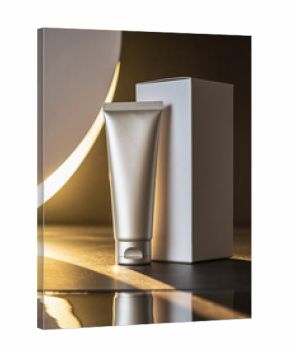 Silver Cosmetic Tube and Paper Box Mockup with Cinematic Halo Light