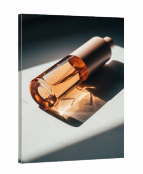 Amber Glass Dropper Bottle Mockup with Hard Sunlight and Dramatic Shadow
