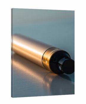 Horizontal Metallic Cylindrical Spray Bottle Mockup on Reflective Surface