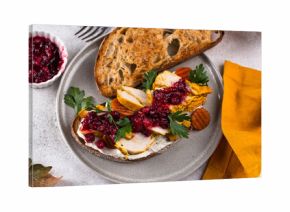 Leftover Thanksgiving day sandwich with turkey