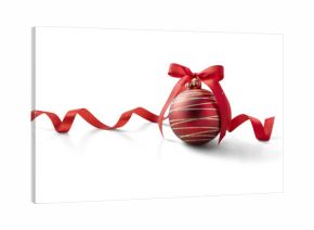 Red Christmas bauble decoration, isolated on transparent background.