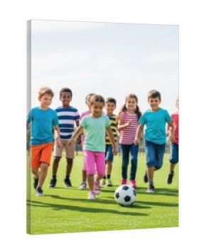 Joyful celebration of children’s day with kids playing soccer outdoors