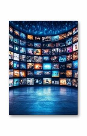 Multimedia Streaming Wall with Colorful Vibrant Channel Images Abstract Entertainment Background