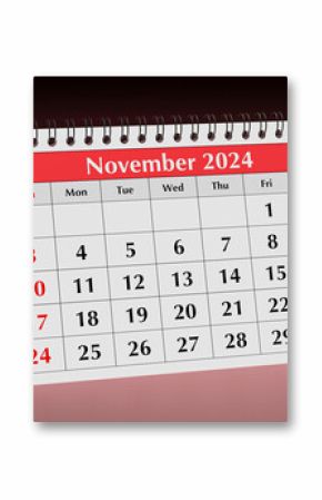 November 2024 calendar. One page of annual business desk monthly calendar