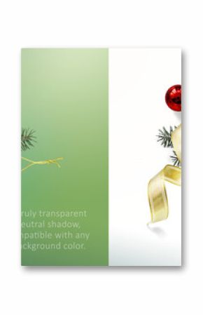 Christmas composition with Isolated Christmas gold ribbon and red christmas tree ball on transparent background with real transparent background. png Flat lay, top view