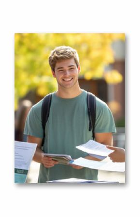 Mental health awareness campaign booth at a college campus, with volunteers handing out informational brochures and talking to students.