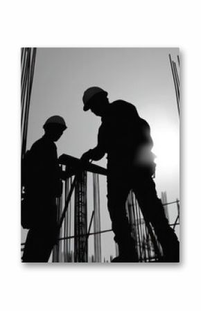 Workers at a construction site pouring concrete into formwork for beams