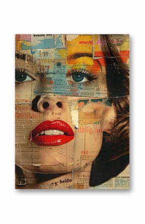 Collage portrait painting facial closeup eye contact print design art poster Generative AI technology