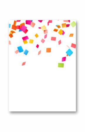 falling colorful square confetties isolated on transparent background cutout