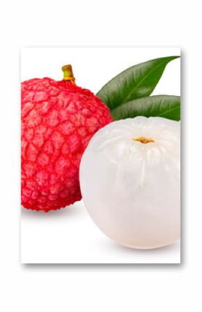 Red Lychee fruit isolated on white background, Fresh Red Lychee or Litchi Chinensis fruit on White Background With clipping path.