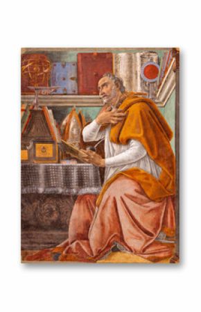 FLORENCE, ITALY - MARCH 17, 2025: The fresco of St. Augustine in the church chiesa di San Salvatore in Ognissanti by Boticelli - Alessandro Filipepi (1444-1510).