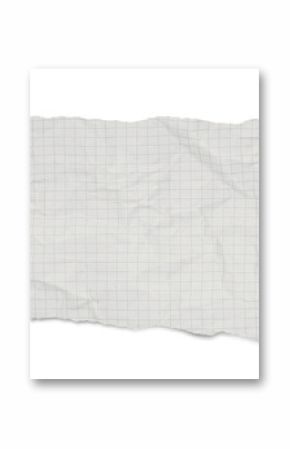 White grid notepaper journal sticker. A blank sheet of checkered paper. Real notepad with grid line isolated 