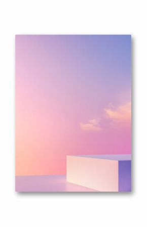 White podium with sunset gradient sky and soft cloud background