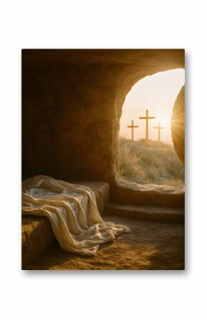 Empty Tomb with Crosses at Sunrise