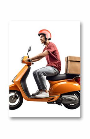 Delivery man drives a motorcycle scooter to go to work PNG transparent background