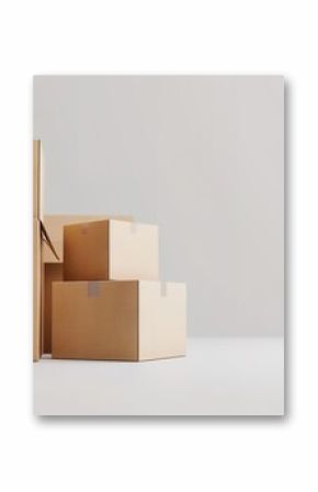 Cardboard boxes with stuff indoors, space for text.