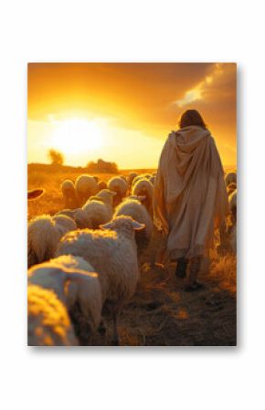 Bible jesus shepherd with his flock of sheep.