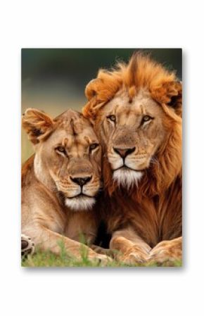 African lion couple. Pair of wildlife pride predator animals. Generate ai