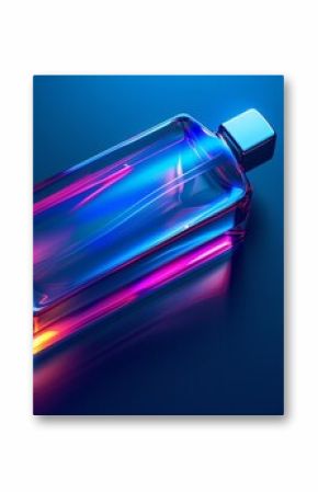 A bottle of perfume is lit up in a bright color, AI
