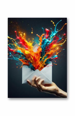 envelope exploding in colorful paint- mail, contact, advertising, email