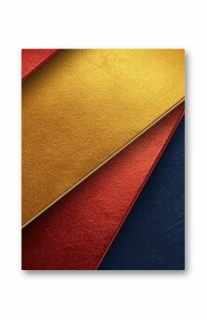 The abstract background of metal texture with empty space in navy blue, golden yellow, and deep red colors. 3D illustration of exuberant. generative AI