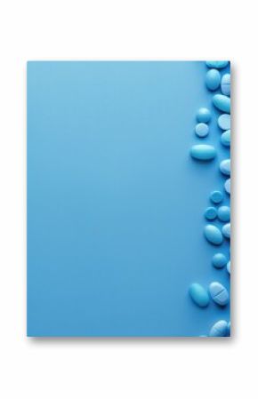 Blue pills on blue background with space for text