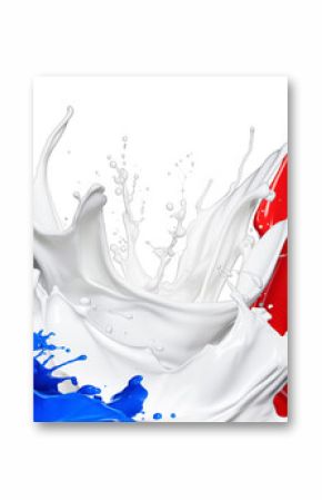 colorful french paint splash flag  blue red whitwe color liquid explosion isolated white background. france tricolore europe celebration soccer travel tourism concept.