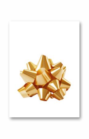 Shiny golden gift bow with textured ribbon loops on a white background.  PNG transparent.