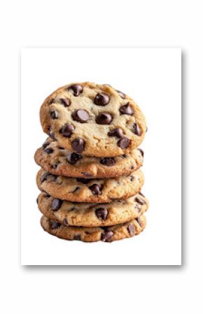 Stack of chocolate chip cookies, isolated on white background. PNG transparent.