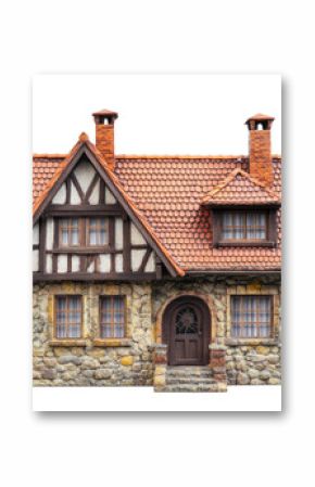 Traditional European cottage with a gabled roof and stone walls,Isolated on transparent background